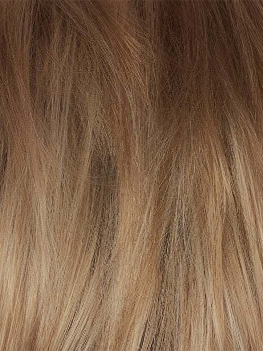 CHAMPAGNE SUNSET R | Dark/medium multi-tonal blond with textured honey, ash, and golden hues and chocolate brown roots