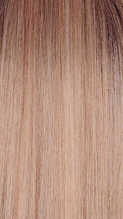 MUSHROOM MELANGE | A modern Mushroom Blonde with a Mid-Brown Root, featuring tones of Cream, Pale Chocolate, and Soft Steel Blonde
