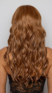 Model is wearing ESME by RENE OF PARIS in color CARAMEL COPPER | One‑tone Caramel Copper shade enhanced with ultra‑fine Cream Blonde highlights
