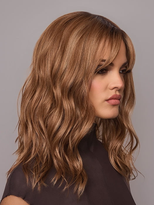 Model is wearing FRANKY by RENE OF PARIS in color MOCHA MOUSSE | Rooted Brunette featuring a Rich Mocha‑Chocolate Base layered with expertly blended highlights