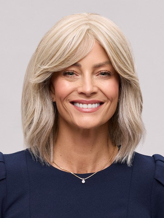 Model is wearing HOLLIE LARGE by JON RENAU in color 101F48T MARTINI | Soft White Front, Light Brown with 75% Grey Blend with Soft White Tips