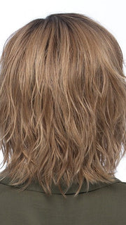 HOLLIS by ESTETICA in color RH12/26RT4 | Light Brown with Chunky Golden Blonde Highlights & Dark Brown Roots