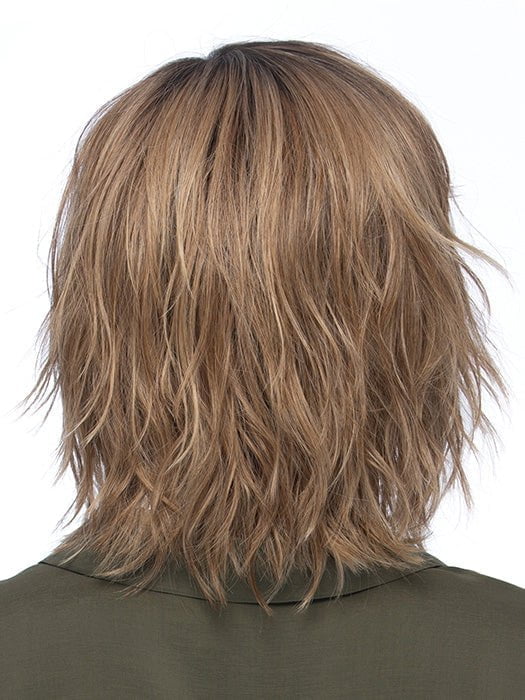 HOLLIS by ESTETICA in color RH12/26RT4 | Light Brown with Chunky Golden Blonde Highlights & Dark Brown Roots
