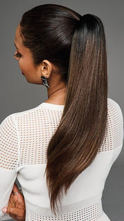 Model is wearing MC8/29SS CHOCOLATE TOFFEE | Dark Brown with Reddish Brown Highlights