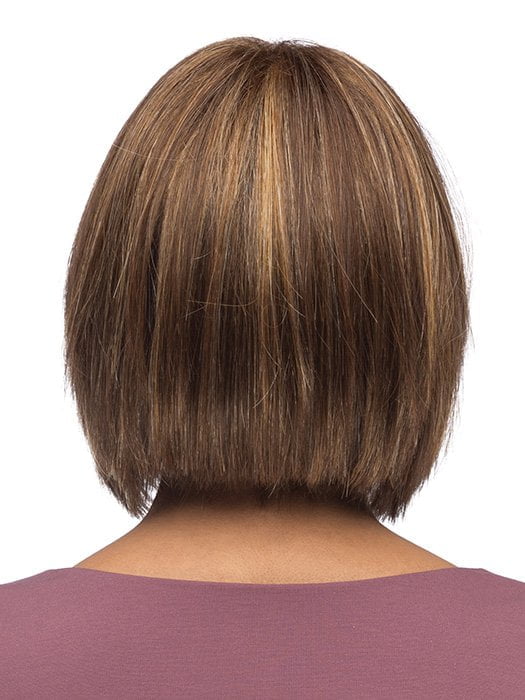 Model is wearing LARK by ESTETICA in color CKISSRT4 | Golden Brown with Copper Blonde Highlights & Dark Brown Roots