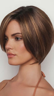 Model is wearing MAGGIE by RENE OF PARIS in color MARBLE-BROWN-R | Medium Brown Evenly Blended with Light Honey Brown