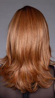 Model is wearing PRAGUE by BELLETRESS in color SIENNA SPICE R | True Light Strawberry Blonde/Red with Low Light and Highlights