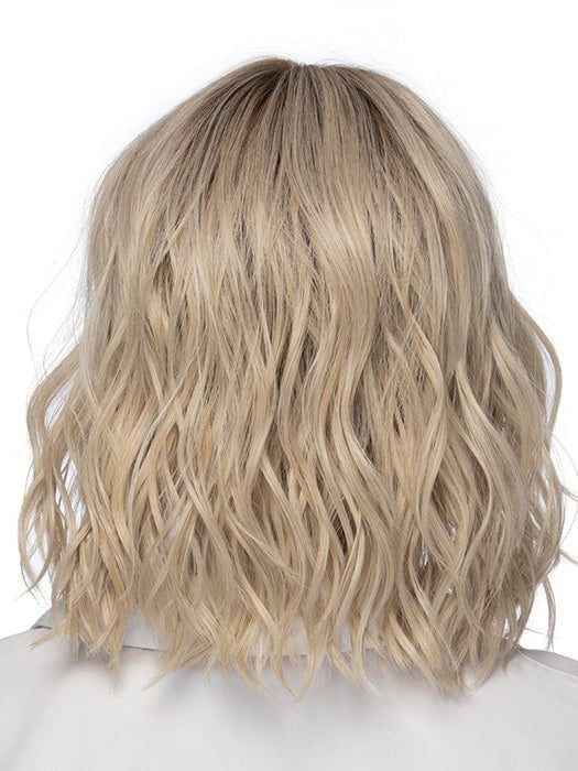 SOMERS by ESTETICA in color SUNLITBLONDE | Soft Blend of Sandy Blonde, Lightest Blonde & Iced Blonde with a Light Golden Brown Roots