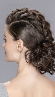 Model is wearing CAVA by ELLEN WILLE in DARK CHOCOLATE MIX 4.6.33 | Darkest/Dark Brown with Dark Auburn Blend