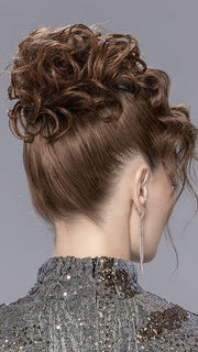 Model is wearing ICE by ELLEN WILLE in color CHOCOLATE-MIX | Medium Brown Blended with Light Auburn, and Dark Brown Blend