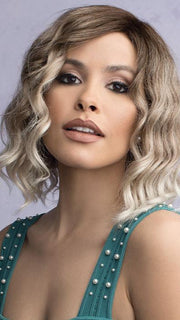 JULIE by RENE OF PARIS in MELTED MARSHMALLOW | Subtly warm dark sandy blonde blend with medium brown roots and light ash blonde tips and highlights