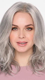 Model is wearing AMANDA by ENVY in MEDIUM GREY | Salt and Pepper Grey 50% Medium Brown 50% Grey