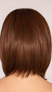 Roxie wearing FINDLEY by AMORE in color NM CHERRY-BROWN-R | Medium Rich Brown and Soft Reddish Brown Base with Medium Red Highlights