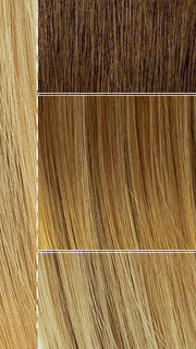 EL14/26/10 | Warm red brunette blended with cool gold blonde, highlighted with gold blonde rooted medium brown