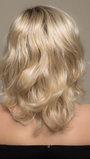 BEACH MONO by ELLEN WILLE in PASTEL BLONDE ROOTED | Platinum, Dark Ash Blonde, and Medium Honey Blonde blends With Dark Roots