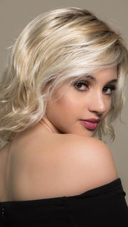 BEACH MONO by ELLEN WILLE in PASTEL BLONDE ROOTED | Platinum, Dark Ash Blonde, and Medium Honey Blonde blends With Dark Roots