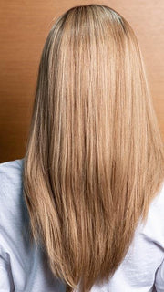 PLF005 by LOUIS FERRE in SPRING ACORN | Dark Brown Root and Medium Blonde Blended with Light Brown Tones (This piece has been styled and straightened)