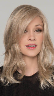 PLEASURE Hair Topper by ELLEN WILLE in SANDY BLONDE ROOTED | Medium Honey Blonde, Light Ash Blonde, and Lightest Reddish Brown blend with Dark Roots