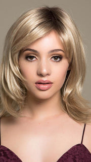 OCEAN by ELLEN WILLE in SANDY BLONDE ROOTED | Medium Honey Blonde, Light Ash Blonde, and Lightest Reddish Brown blend with Dark Roots