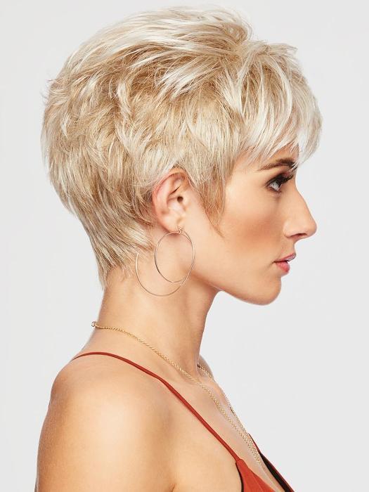 This short, face-framing cut includes a smooth front and top that blend into textured layers throughout the back and sides.