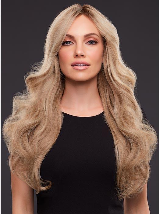 KIM Human Hair Wig by JON RENAU in 12FS8 | Medium Natural Gold Blonde, Light Gold Blonde, Pale Natural Blonde Blend, Shaded with Dark Brown