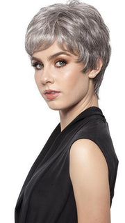 SHORTIE by WIGPRO in 92 Dark Brown Blended with 90% Grey on top, gradually darkening 50% Grey tips