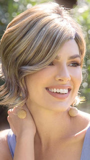 HALLIE by Rene of Paris in PEANUT-BUTTER-SWIRL | Warm Light Brown with Beige Highlights and Medium Brown Root