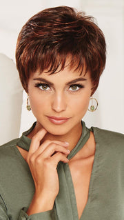 WINNER LARGE by RAQUEL WELCH | 20th Anniversary | R6/28H COPPERY MINK | Dark Medium Brown Evenly Blended with Vibrant Red Highlights