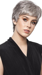 SHORTIE by WIGPRO in 92 Dark Brown Blended with 90% Grey on top, gradually darkening 50% Grey tips