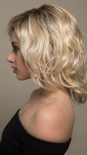 BEACH MONO by ELLEN WILLE in PASTEL BLONDE ROOTED | Platinum, Dark Ash Blonde, and Medium Honey Blonde blends With Dark Roots