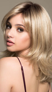OCEAN by ELLEN WILLE in SANDY BLONDE ROOTED | Medium Honey Blonde, Light Ash Blonde, and Lightest Reddish Brown blend with Dark Roots
