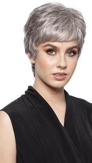 SHORTIE by WIGPRO in 92 Dark Brown Blended with 90% Grey on top, gradually darkening 50% Grey tips