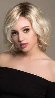 BEACH MONO by ELLEN WILLE in PASTEL BLONDE ROOTED | Platinum, Dark Ash Blonde, and Medium Honey Blonde blends With Dark Roots