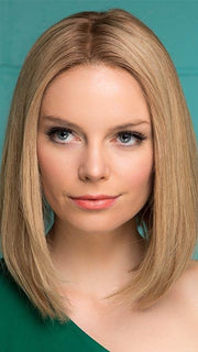 INSPIRE by ELLEN WILLE in SANDY BLONDE ROOTED | Medium Honey Blonde, Light Ash Blonde, and Lightest Reddish Brown blend with Dark Roots (This piece has been styled for this look)