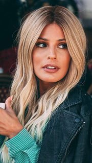 BLAKE by JR in 27T613S8 | Medium Red-Gold Blonde and Pale Natural Gold Blonde Blend, Shaded with Medium Brown (AVAILABLE IN EXCLUSIVE COLOR 27T613S8) (This piece has been styled and curled)