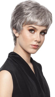 SHORTIE by WIGPRO in 92 Dark Brown Blended with 90% Grey on top, gradually darkening 50% Grey tips