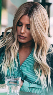 BLAKE by JR in 27T613S8 | Medium Red-Gold Blonde and Pale Natural Gold Blonde Blend, Shaded with Medium Brown (AVAILABLE IN EXCLUSIVE COLOR 27T613S8) (This piece has been styled and curled)