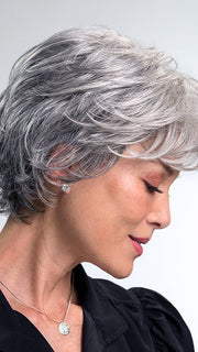 JAZZ PETITE by Jon Renau in 92 MOONLIGHT | Pure White with 5% Medium Brown Front, Grey with 30% Medium Brown Middle, Dark Brown with 65% Grey Nape