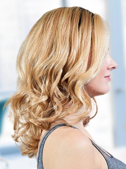 PLF 007HM by LOUIS FERRE in GINGER BLONDE TWIST | Light Blonde Blended with Light Red Tones, and Medium Brown Root (PIECE HAS BEEN CURLED FOR THIS LOOK)