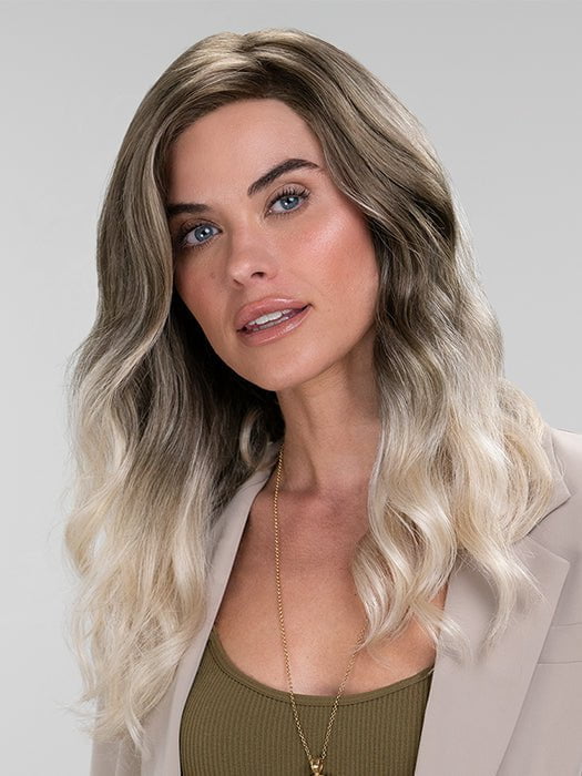 SARAH by Jon Renau in S18-60/102RO SOLSTICE | Cascading Ombre Shade | Cool, Dark Roots gradually lighten to a Shock of Patinum Blonde