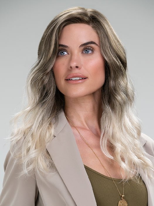 Sarah by JON RENAU in S18-60/102RO SOLSTICE | Cascading Ombre Shade | Cool, Dark Roots gradually lighten to a Shock of Patinum Blonde