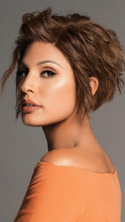 IMPULSE by ELLEN WILLE in NOUGAT ROOTED | Medium-Ash Brown Base, Blended With Medium Neutral Brown, Ash Blonde Highlights & Medium-Neutral Brown Root (This piece has been styled)