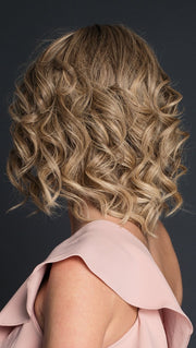 CARRIE by JON RENAU in 24BT18S8 | Medium Natural Ash Blonde and Light Natural Gold Blonde Blend, Shaded with Medium Brown  (This piece has been styled and curled)