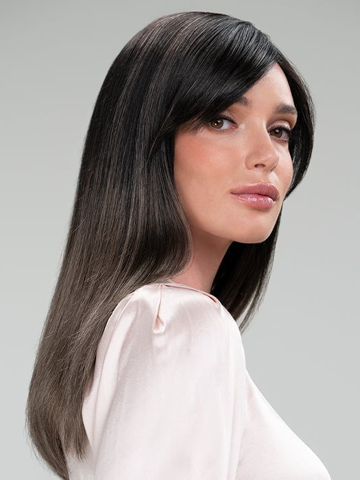 Camilla by JON RENAU in S2-103/18RO MIDNIGHT | Cascading Ombre Shade | Long Dark Roots blend into Lighter Brown Tones and Sparkling Ash Blond Tips