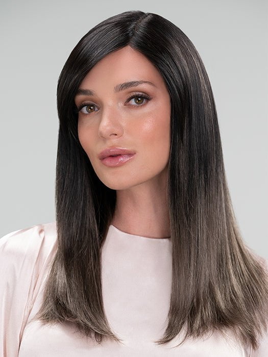 Camilla by JON RENAU in S2-103/18RO MIDNIGHT | Cascading Ombre Shade | Long Dark Roots blend into Lighter Brown Tones and Sparkling Ash Blond Tips