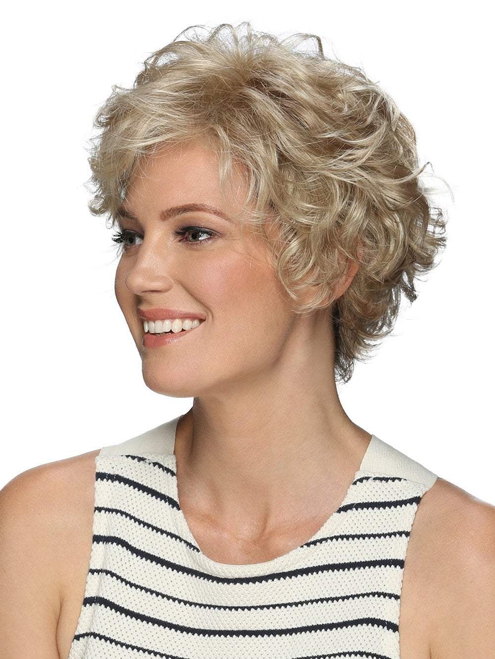 With her beautiful loose spiral curls, this layered bob looks great with any face shape