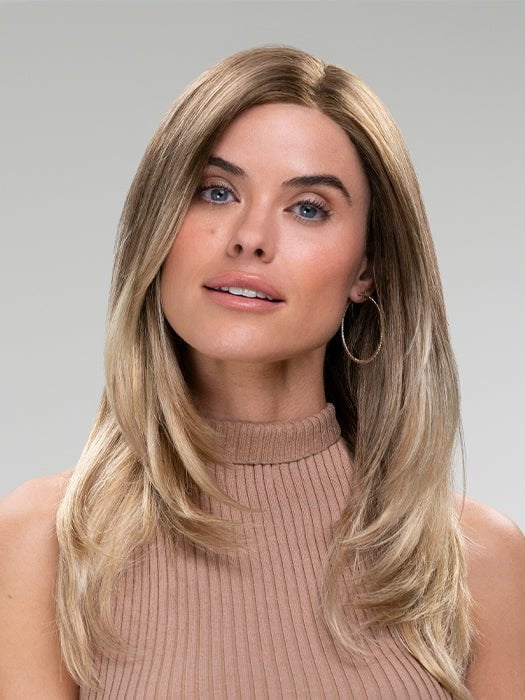Alessandra by JON REANU in S14-26/88RO SUNSHINE | Cascading Ombre Shade | Medium Brunette Roots fade into Warm, Honey Blonde Hues at the Ends