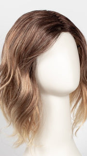 MELTED-SUNSET | Medium Brown Roots that Melt into a Peachy Light Brown Blend layered on top of Apricot Blonde and Intense Gold Blonde at Nape