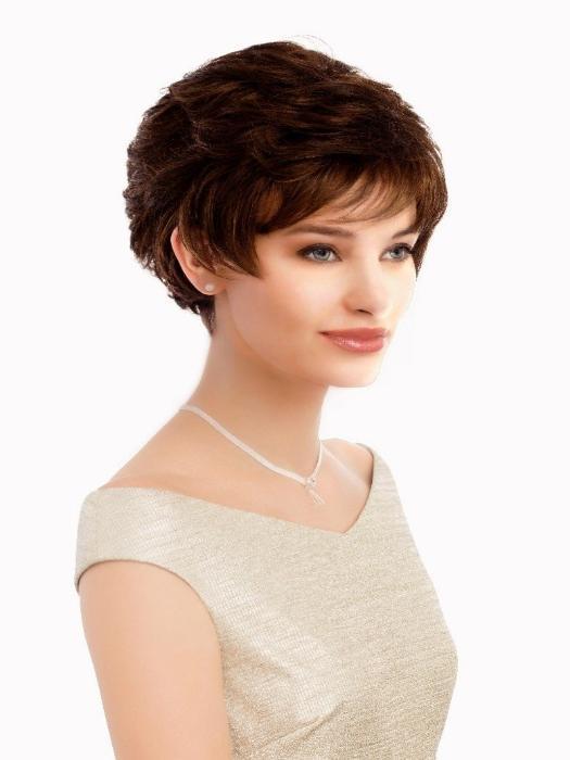 A adorable short style that has smooth layers and great volume at the crown for full height.