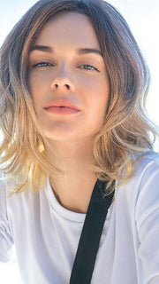  EVANNA MONO by Amore in MELTED-SUNSET | Medium Brown Roots that Melt into a Peachy Light Brown Blend layered on top of Apricot Blonde and Intense Gold Blonde at Nape
